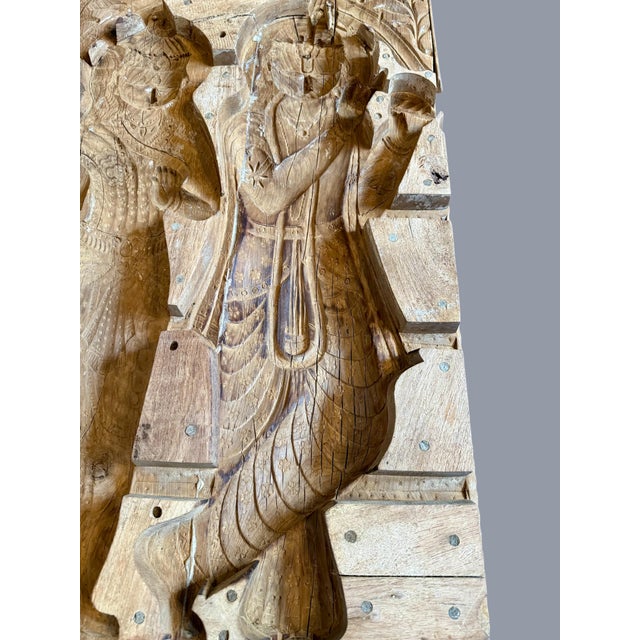 Antique Indian Temple Panel-Hand Carved Wood-Architectural Wall Art 37''-Sacred For Sale - Image 4 of 12