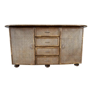 Mid-Century Modern Rattan Bamboo and Wood Sideboard Credenza Buffet For Sale