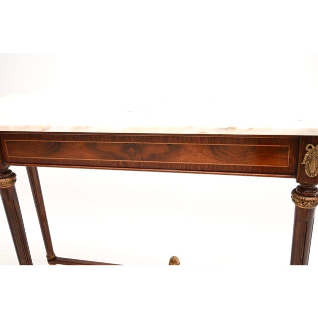 French Walnut Console Table with Marble Top, 1930s For Sale - Image 11 of 12