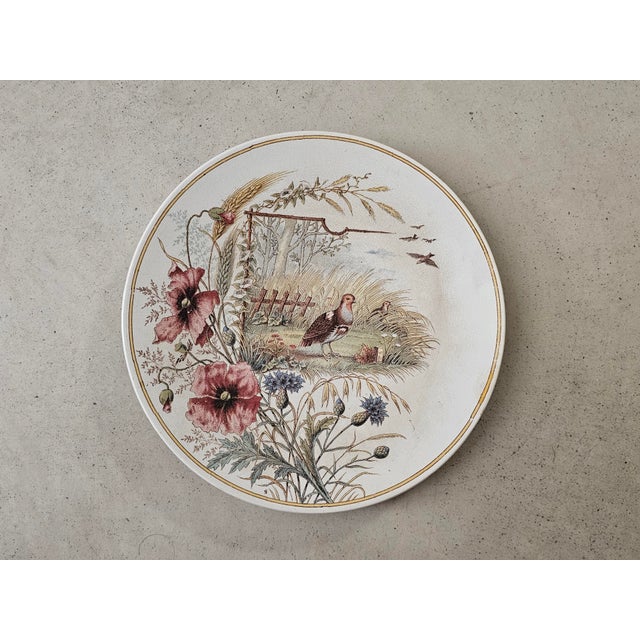 French Flora and Fauna Terre de Fer Plates from Sarreguemines, 1890, Set of 7 For Sale - Image 6 of 13
