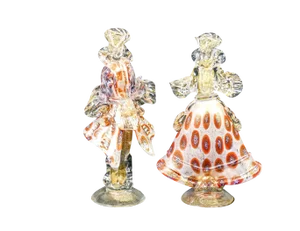 Blown Murano glass Goldonian Figures, Set of 2
