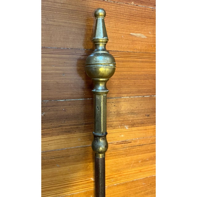 Antique early 19th century American Federal brass and iron fireplace shovel circa 1800 - 1820. Wonderful brass steeple...
