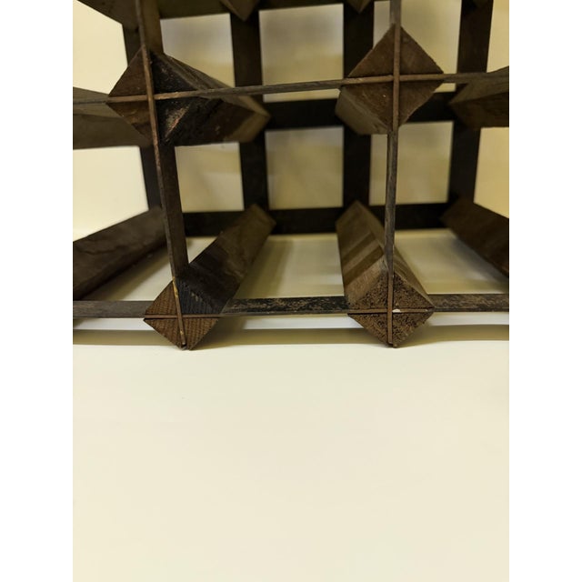 Mid-Century Modern Vintage Industrial Wood & Galvanized Iron 12-Bottle Wine Rack For Sale - Image 3 of 10