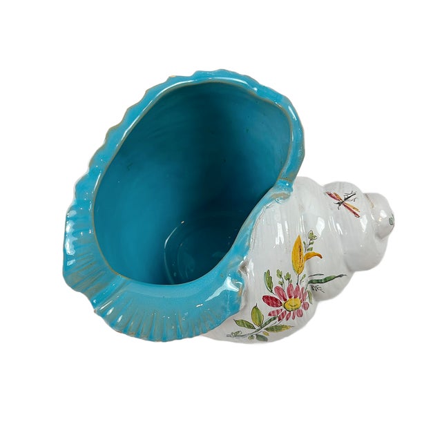 This is a vintage mid-century glazed majolica sea shell planter produced in Florence by the Italian Sculptor Ugo...