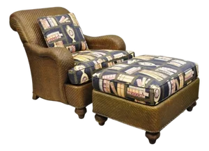 Mark Hampton Collection Hickory Chair Wicker Rattan Lounge Club Chair & Ottoman