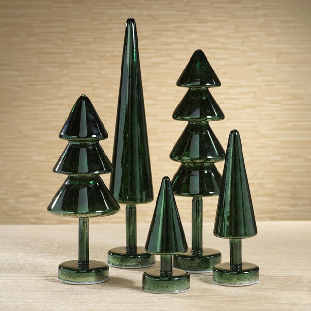 Contemporary Crimbo 15.75" Green Sparkle Layered Cone LED Trees, Set of 2 For Sale - Image 3 of 3