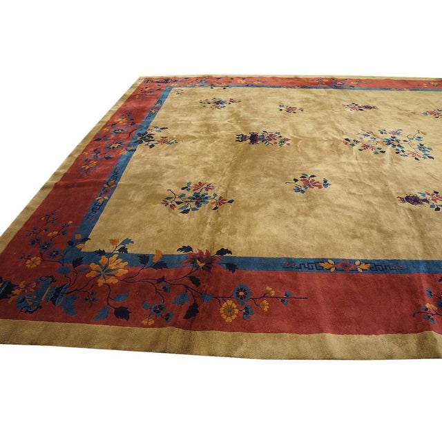Extraordinary Antique Chinese Manchester Quality Peking Rug in a Tan-Sand Background Color For Sale - Image 4 of 6