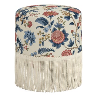 Pierre Fringe Ottoman in Dusty Blue Tree of Life For Sale