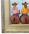Impressionist oil painting on an artist's hardboard panel of western cowgirls on horses, with hats displayed in a...