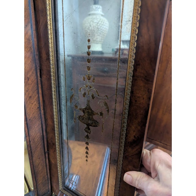 Chestnut 1930s Theodore Alexander Neoclassical Style Exotic Wood and Brass Umbrella Stand/Cabinet With Etched Glass Cabinets for Additional Storage For Sale - Image 8 of 11