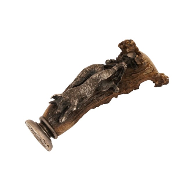 Traditional Austrian Silver Fox and Stag Antler Desk Seal by Georg Adam Scheid Circa 1900 For Sale - Image 3 of 8