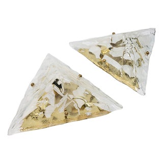 Italian Murano Glass and Brass Wall Light Sconces, 1980s, Set of 2 For Sale