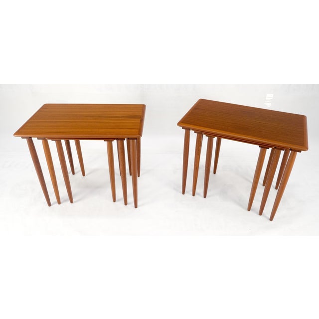 Wood Pair of 2 Sets of Teak Danish Mid Century Modern Dowel Legs Nesting Tables For Sale - Image 7 of 12