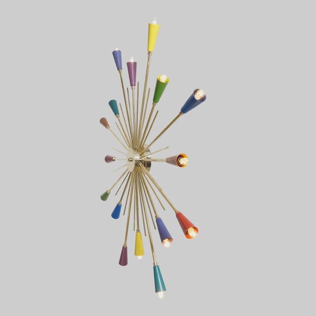 Mid-Century Modern 16-Light Mid Century Sputnik Chandelier | Brass Modern Ceiling Light | Luxury Starburst Pendant Lamp | Retro Contemporary Living Room Lighting For Sale - Image 3 of 7