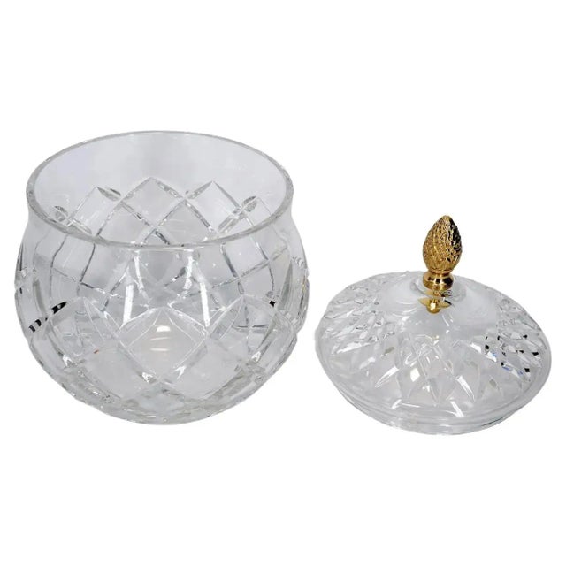 Late 20th Century french cut crystal tableware covered serving piece. The piece features a diamond shape cut crystal...