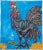 Acrylic on canvas depicting a vibrant stylized rooster rendered with bold black outlines and multicolored segmented...