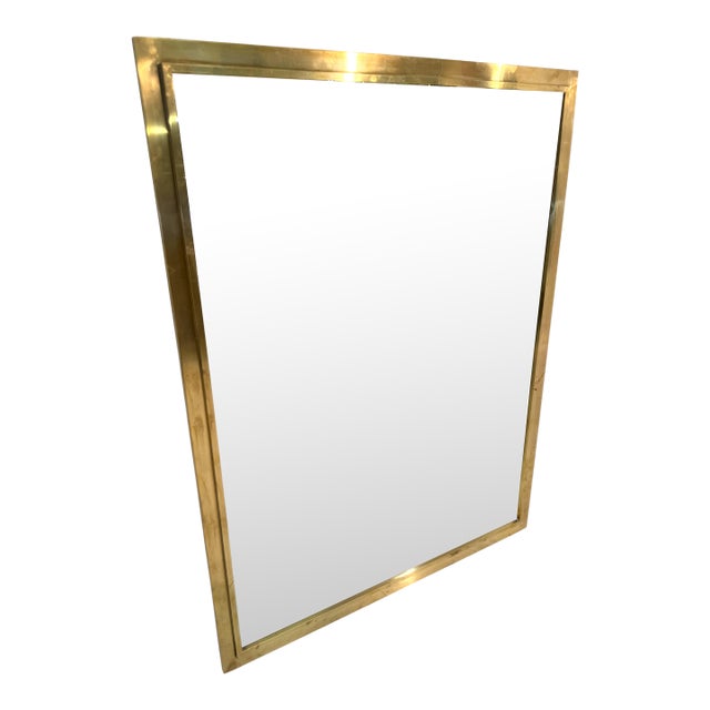 Mid-Century Italian Rectangular Mirror With Brass Frame For Sale