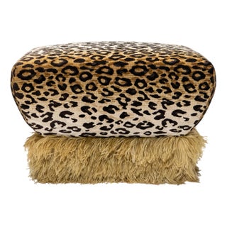 Leopard Flocked Velvet and Ostrich Fluff Ottoman by Egg Designs For Sale