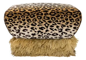 Leopard Flocked Velvet and Ostrich Fluff Ottoman by Egg Designs