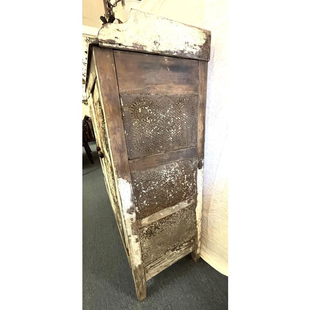 Early 20th Century Rustic Antique Pine Pie Safe/ Cupboard With Twelve Punched Tin Side Panels For Sale - Image 5 of 12