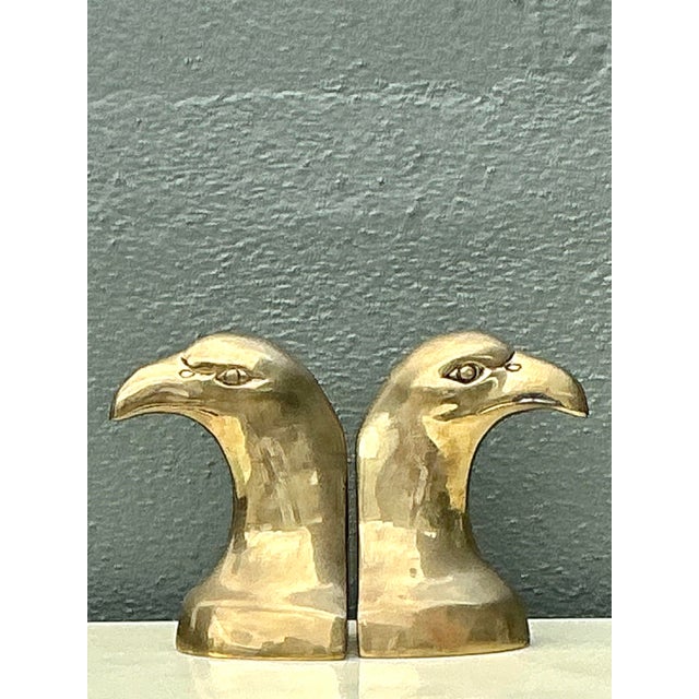 Vintage Polished Brass Eagle Head Bookends - A Pair For Sale - Image 12 of 12