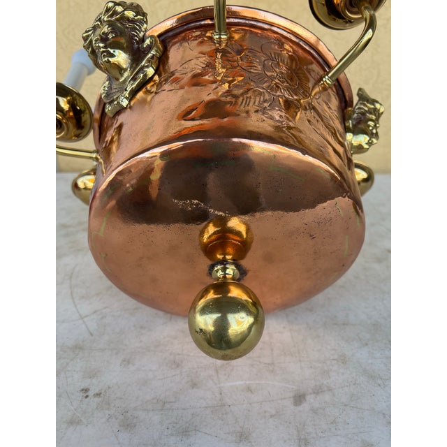 Metal Mid 20th Century Hanging Copper Pot 6 Light Chandelier For Sale - Image 7 of 10