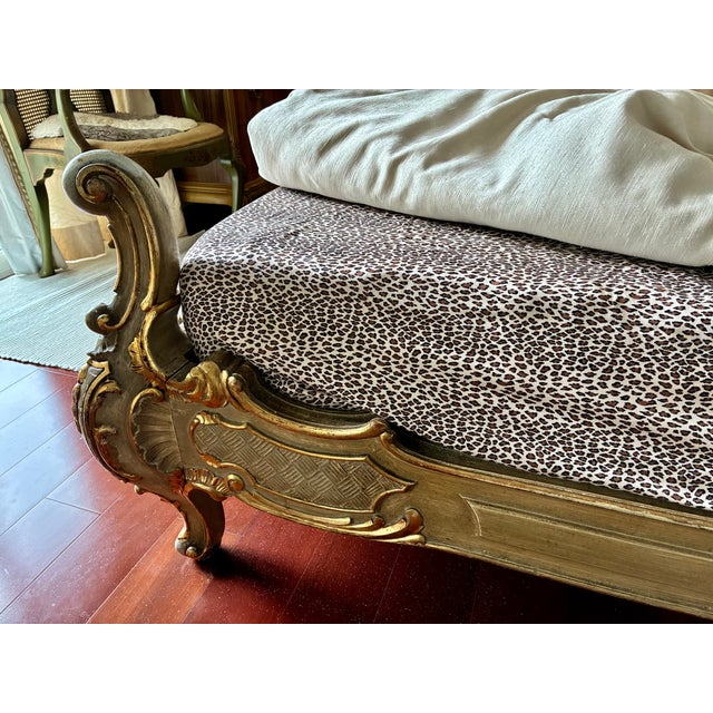 Vintage Italian Carved Painted Bed Frame Tufted Headboard Footboard Rails For Sale - Image 10 of 17