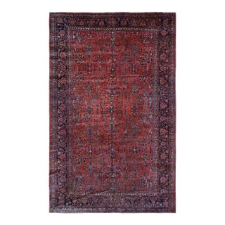 1910 Red Antique Persian Sarouk Clean Even Wear Pure Wool Hand Knotted Oversized Rug For Sale