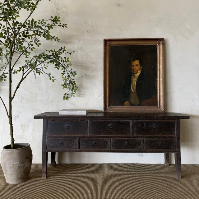 74"L x 19"D x 30"H BL : 61.5"W x 12"H Drawer top : 18"W x 13.5"D x 6"H Drawer bottom : 12"W x 13.5"D x 4"H A vintage-...