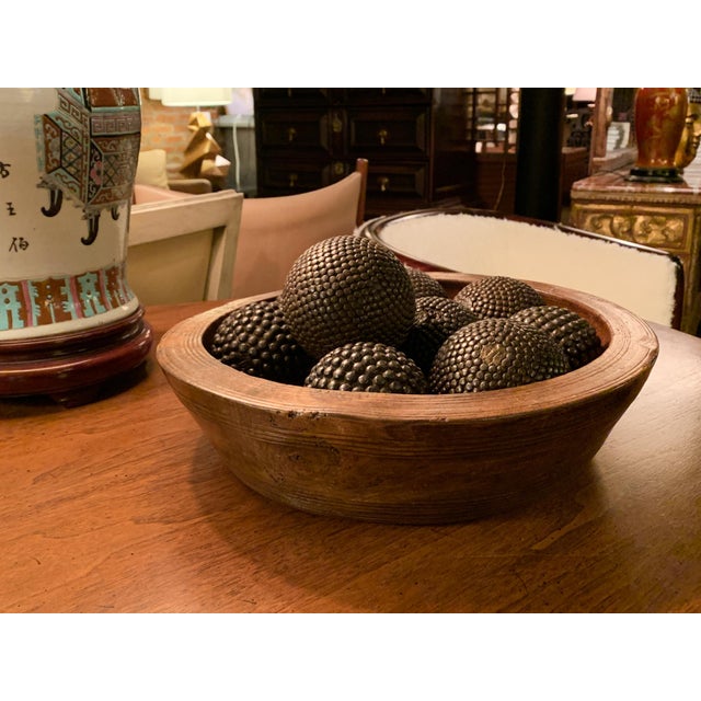 Wooden Bowl With 9 French Iron Boules For Sale - Image 14 of 14