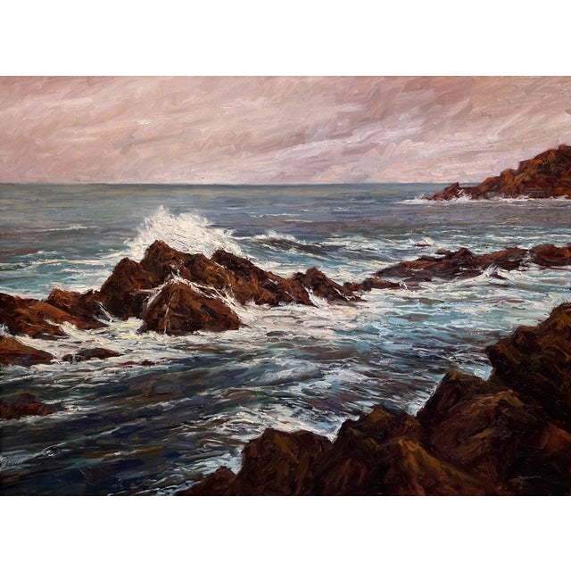 Porto Moniz, Madeira by Sparky LeBold | Oil on Canvas Seascape with rocky coastline and waves For Sale