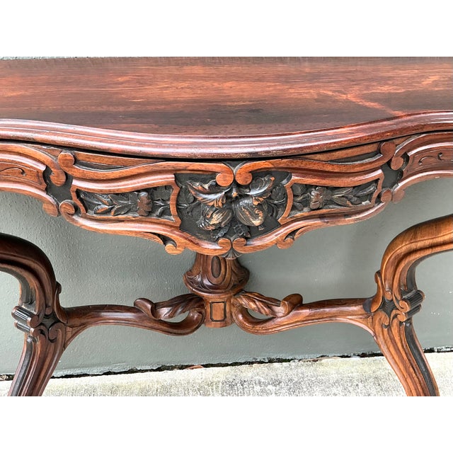 Late 19th Century Vintage Hand Carved Demilune Wall Mount Console Table For Sale - Image 5 of 12