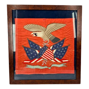 1889 American Eagle Embroidered Textile Framed Wall Hanging E Pluribus Unum