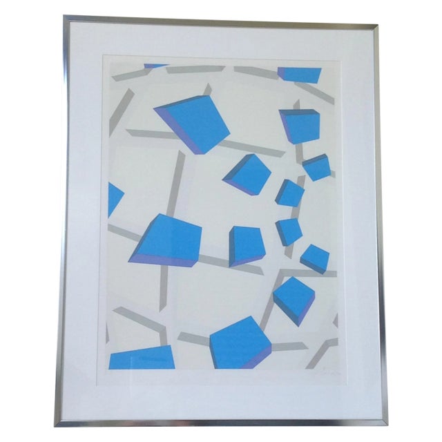 Vintage C.1981 Original Signed M. Levine "Artist Proof" Abstract Geometric Off-Set Lithograph For Sale