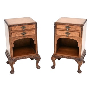 Antique Burr Walnut Bedside Cabinets, 1920, Set of 2 For Sale