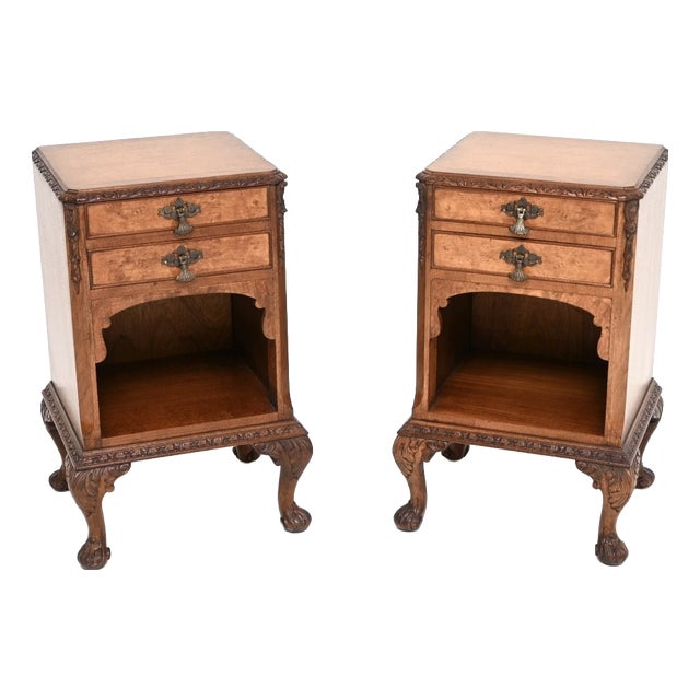 Antique Burr Walnut Bedside Cabinets, 1920, Set of 2 For Sale