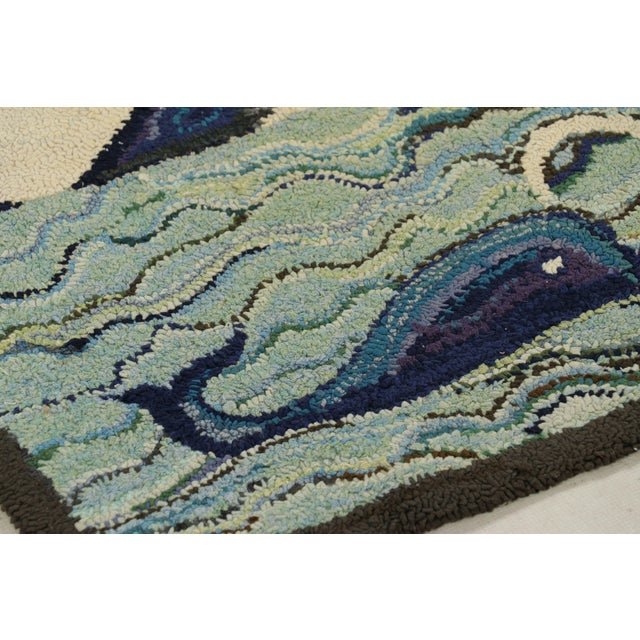 Traditional Antique Hooked Rug With Ocean Pictorials in Blue and Cream, From Rug & Kilim For Sale - Image 3 of 8