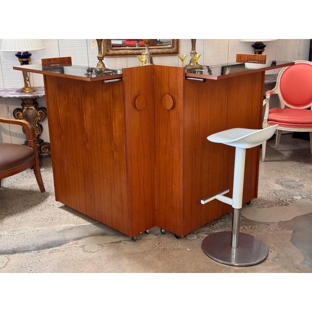 Mid Century Modern Teak Folding Bar With Red Interior For Sale - Image 13 of 14