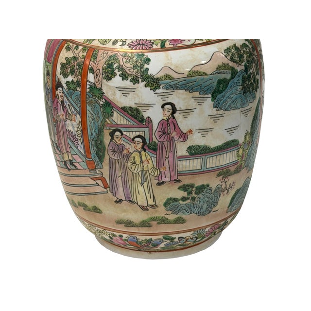 Vintage Chinese Famille Rose Palette Narrative Scene Porcelain Art Vase For Sale - Image 10 of 14