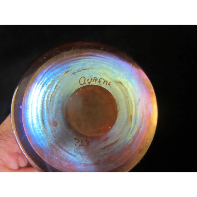 Metal Steuben Aurene 723 Gold Blue Iridescent Ruffle Art Glass Vase For Sale - Image 7 of 8