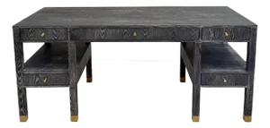 Contemporary Modern Cerused Oak 5 Drawer Executive Desk