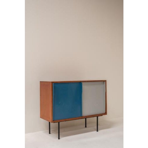 Mid-Century Modern French Cabinet with Sliding Panels by Guillerme et Chambron, 1950s For Sale - Image 10 of 16