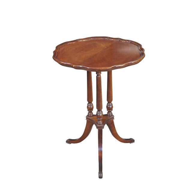 Traditional Mersman Mid Century Mahogany Scalloped Fluted Pie Crust Pedestal Stand Table For Sale - Image 3 of 10