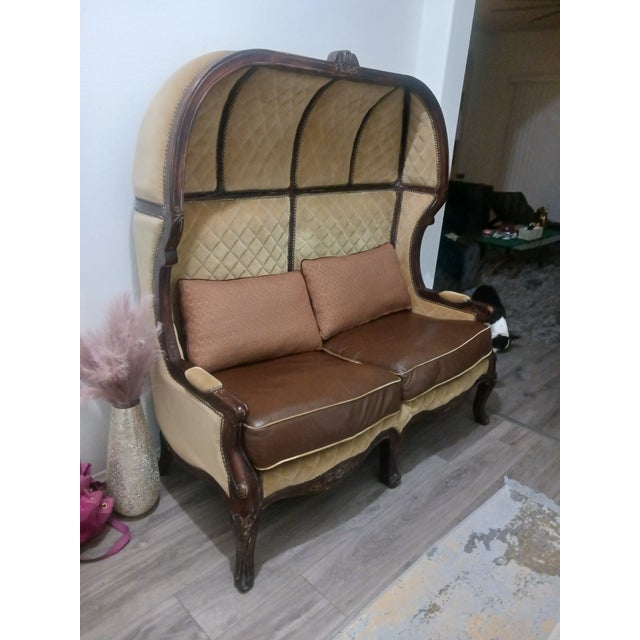 Tan Late 20th Century French Provincial Hooded Dome Canopy Porter Loveseat For Sale - Image 8 of 8