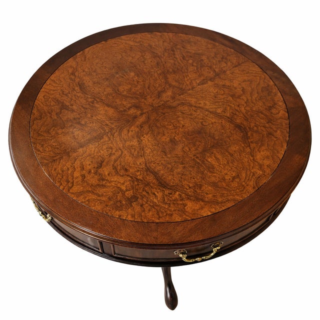 Queen Anne Century Furniture 18th-Century Style Burlwood Drum Table For Sale - Image 3 of 11