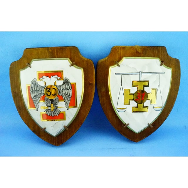 20th Century Heraldic Plaques in Ceramic on Wood by Antonella Salemi for Freemasonry Scottish Rite, 1970s, Set of 4 For Sale - Image 4 of 18