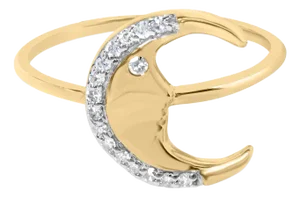 10K Yellow Gold 1/10 Cttw Diamond Crescent Moon Ring (I-J Color, I1-I2 Clarity) - Ring Size 7