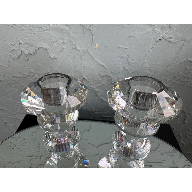 Pair of Simon Designs Faceted Crystal Candlesticks – Geometric Art Deco Style For Sale - Image 10 of 12