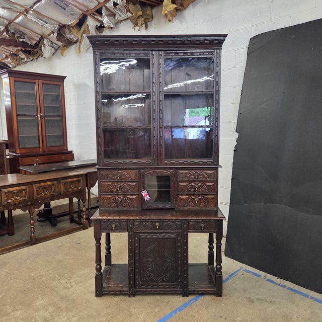 Mid 18th Century Unique Oak Jacobean Revival Carved Display Cabinet For Sale - Image 4 of 18