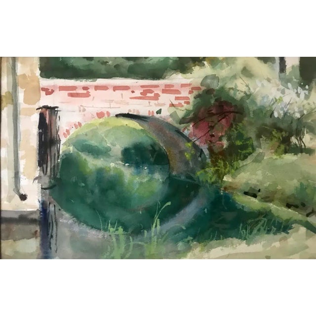 American Vintage American Impressionist Watercolor Painting Bridge and River by Harry Barton For Sale - Image 3 of 7